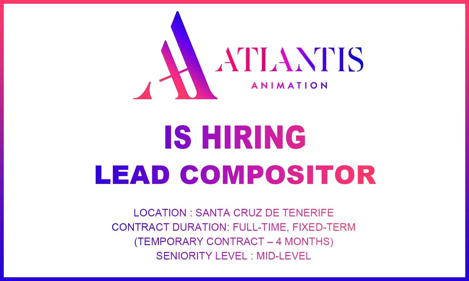 Atlantis Animation hiring Lead Compositor, Spain thumb