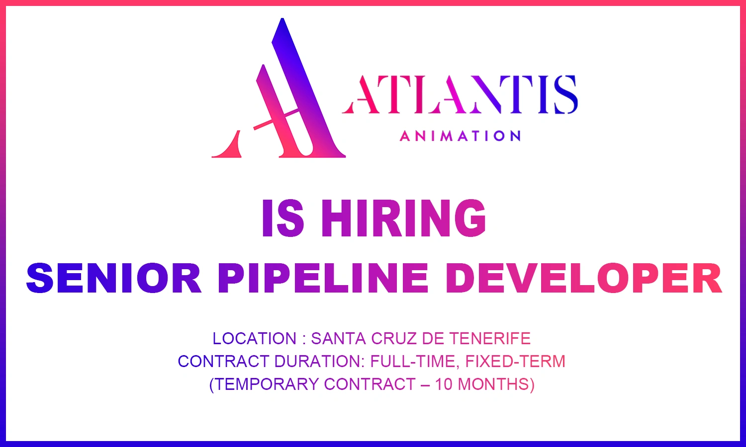 Atlantis Animation hiring Senior Pipeline Developer, Spain thumb