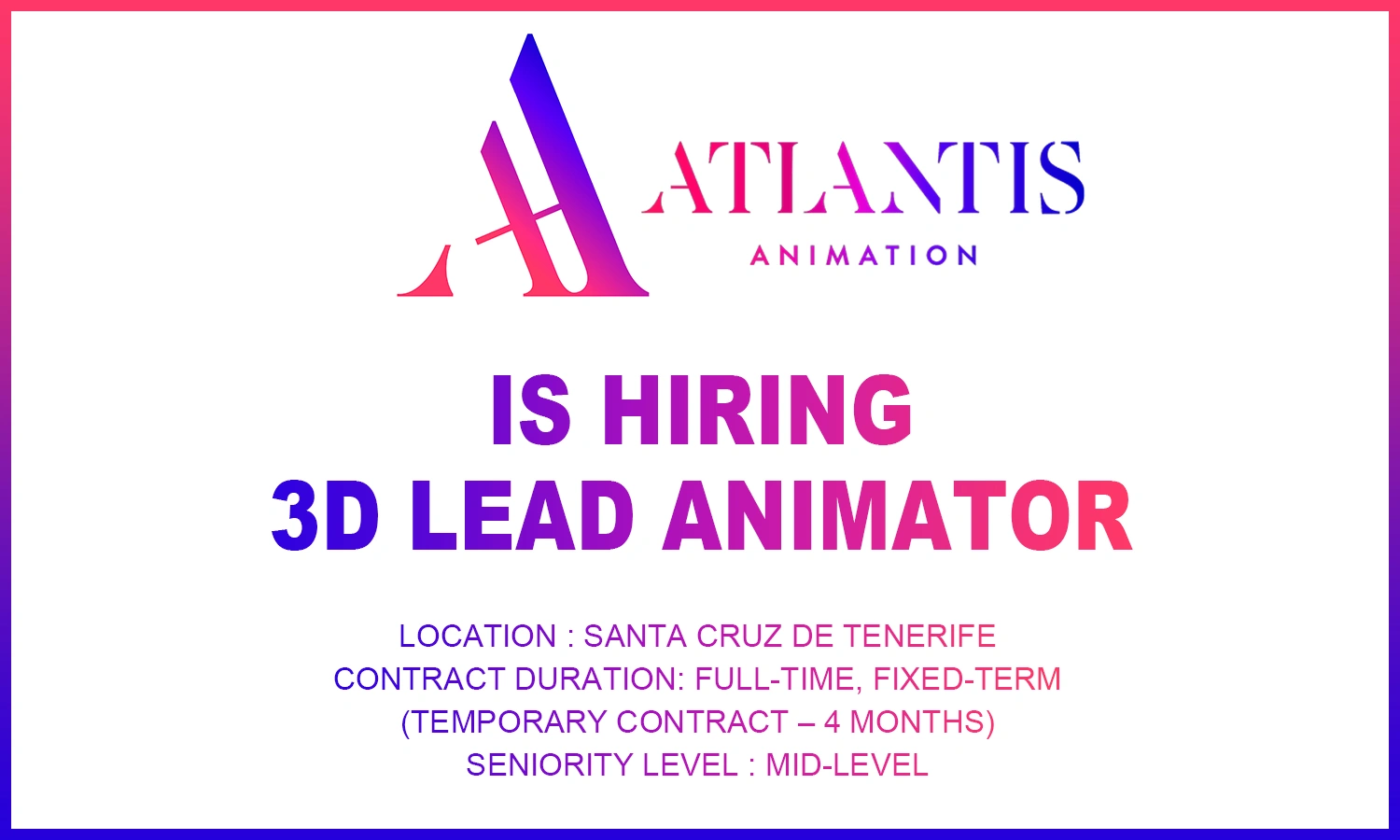 Jobs in spain 3D Lead Animator, ATLANTIS ANIMATION (1)