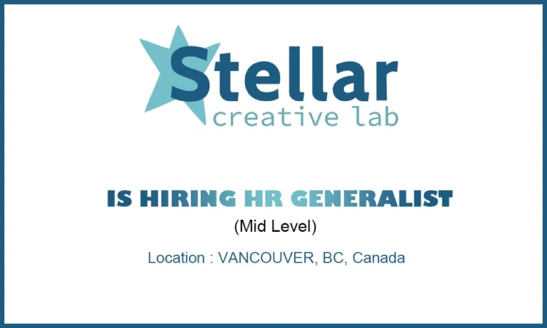 Hiring HR Generalist at Stellar Creative Lab, Canada