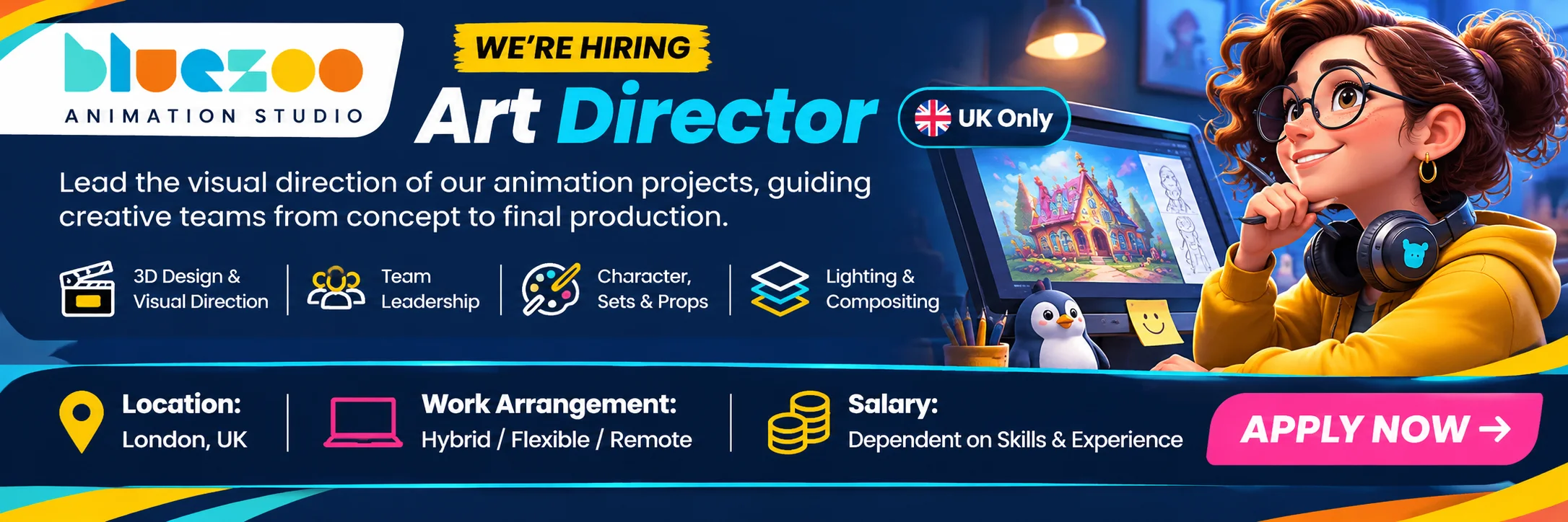 Art Director - 3D Animation (UK Only) % festybay Art Director Hiring Banner